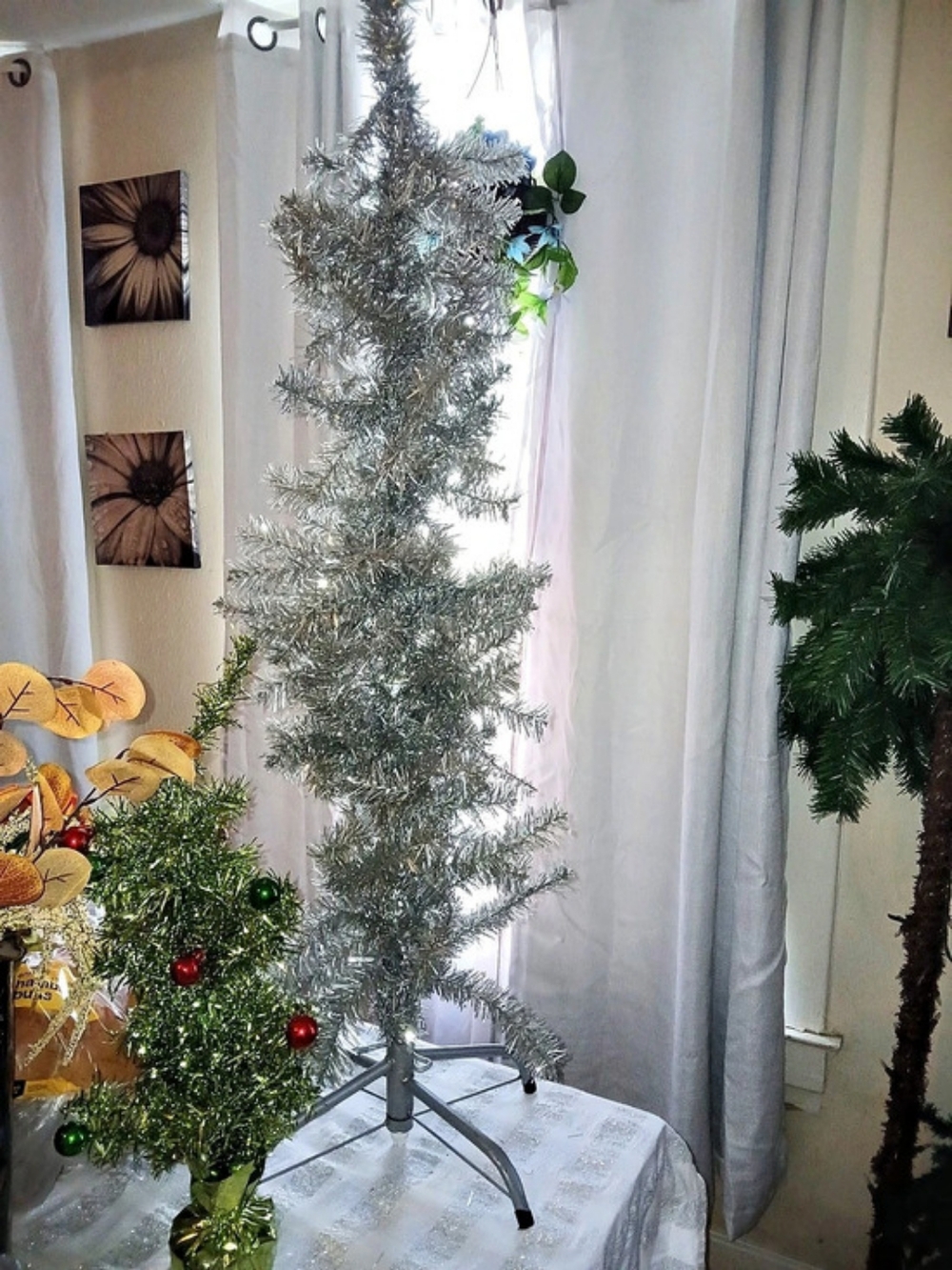 Silver Tinsel Christmas Tree Holiday Decor